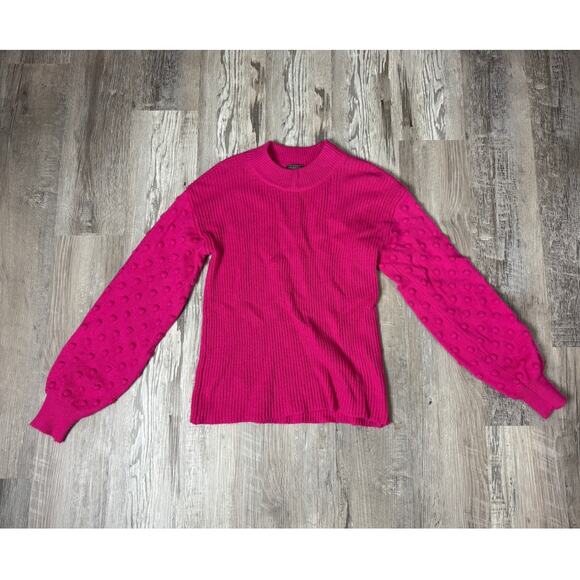 Vince Camuto Hot Pink Textured Dot Sleeve Sweater Women’s Size Small - Picture 4 of 12